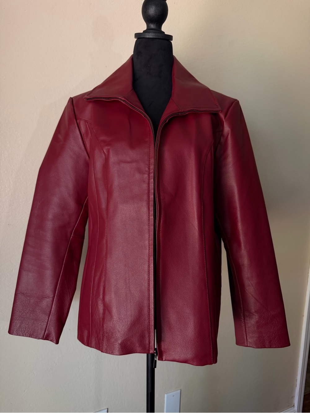 Red leather jacket darker cool tone Colebrook petite large genuine leather